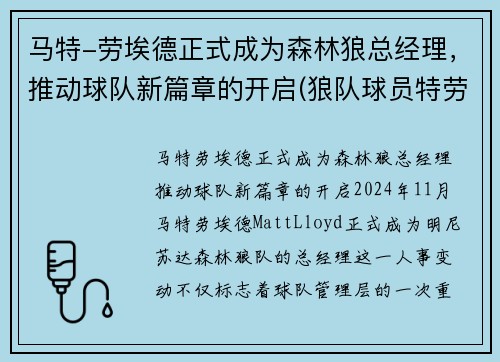 马特-劳埃德正式成为森林狼总经理，推动球队新篇章的开启(狼队球员特劳雷)