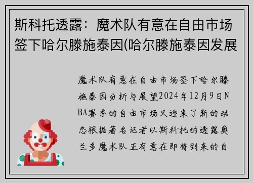 斯科托透露：魔术队有意在自由市场签下哈尔滕施泰因(哈尔滕施泰因发展联盟数据)