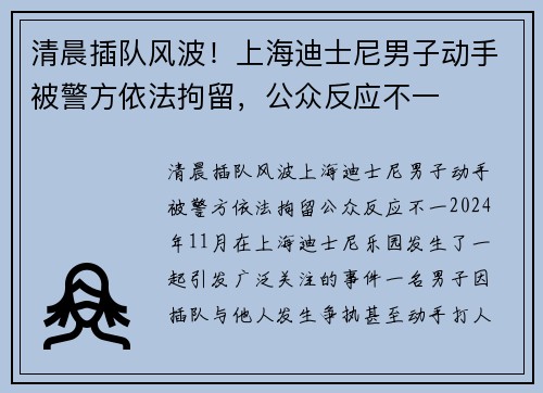 清晨插队风波！上海迪士尼男子动手被警方依法拘留，公众反应不一