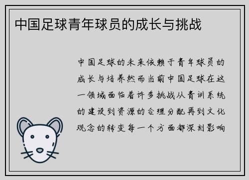 中国足球青年球员的成长与挑战