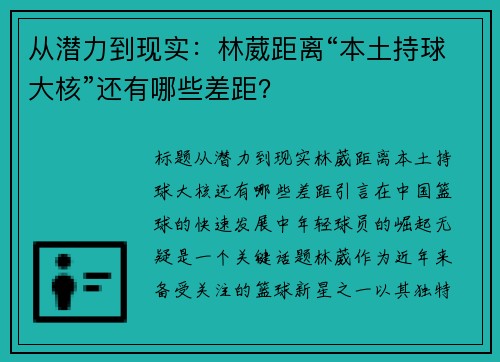 从潜力到现实：林葳距离“本土持球大核”还有哪些差距？