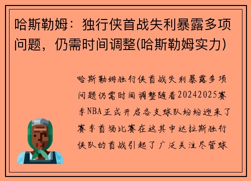 哈斯勒姆：独行侠首战失利暴露多项问题，仍需时间调整(哈斯勒姆实力)