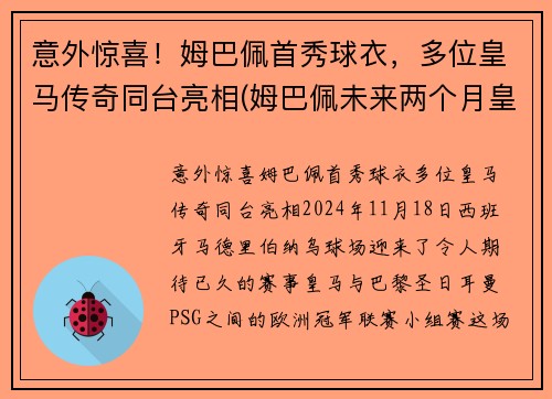 意外惊喜！姆巴佩首秀球衣，多位皇马传奇同台亮相(姆巴佩未来两个月皇马签约)