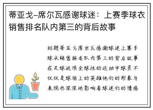 蒂亚戈-席尔瓦感谢球迷：上赛季球衣销售排名队内第三的背后故事